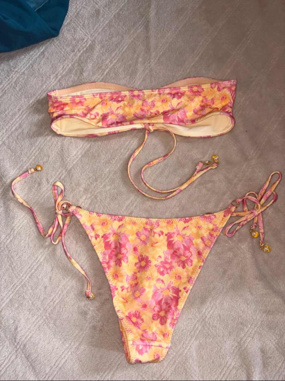 PACSUN Floral Yellow & Pink Bandeau Tie-Side Bikini - Picture 2 of 5